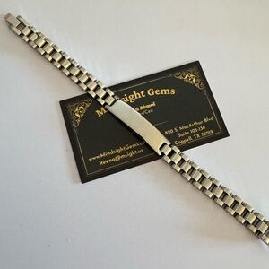 Men’s 14K White Gold Vermeil ID Bracelet – 8.5” Adjustable Solid Surgical Steel